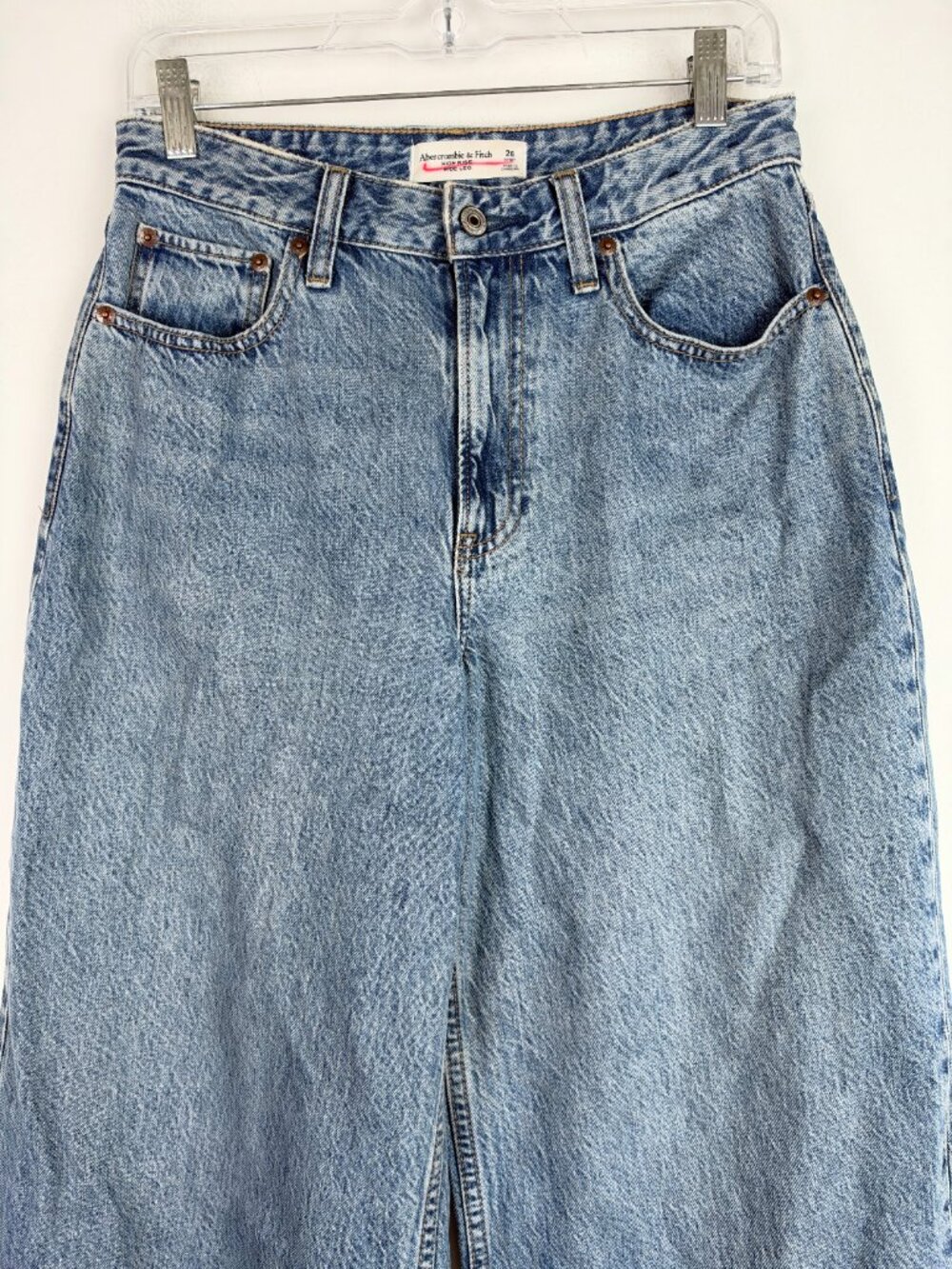 Abercrombie & Fitch Curve Love High Rise Wide Leg Jeans RawHem Size 26 SHORT EUC - Picture 2 of 9